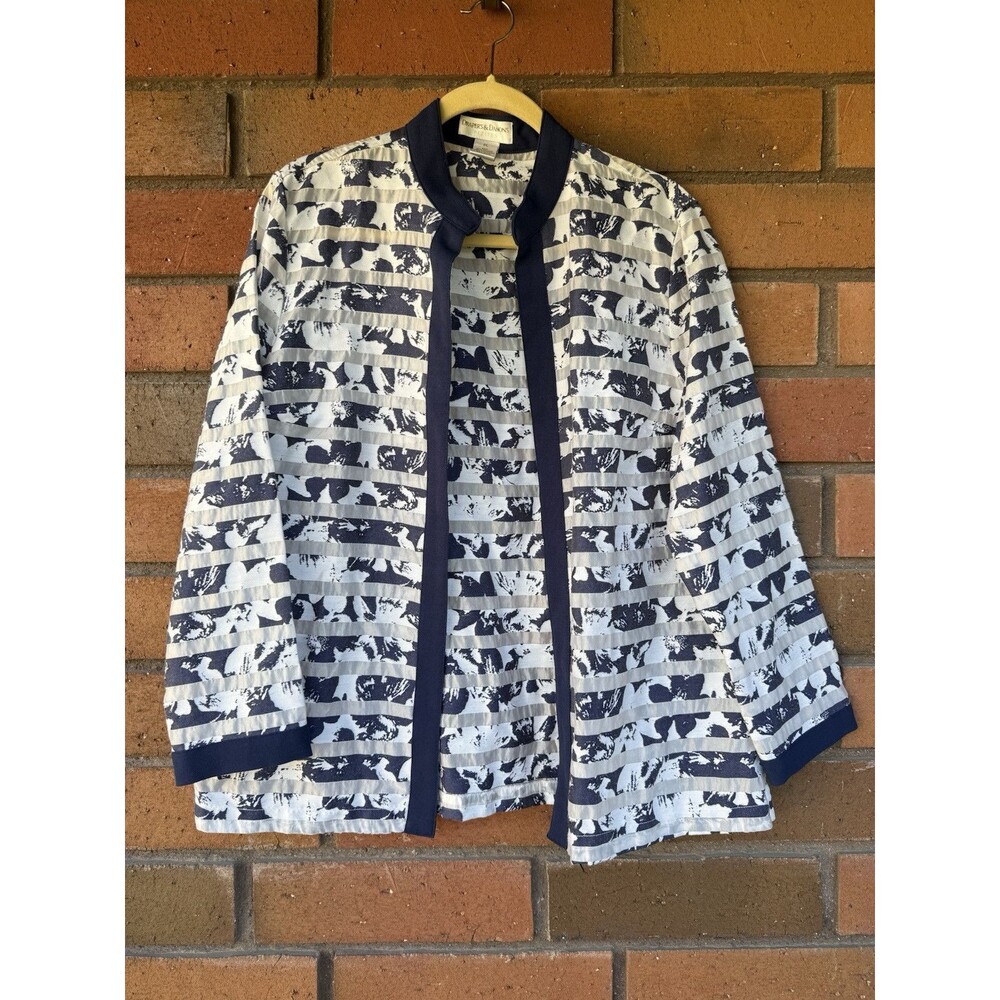 Drapers And Damon’s Spring Open Cardigan‎ Size PL White Navy Floral Striped